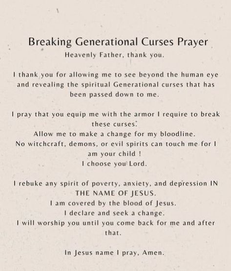 Prayers For Curses, Prayer To Break Generational Curse, Generational Curses Prayer, Break Generational Curses, Curse Breaking, Breaking Generational Curses, Generational Curses, Prayer Strategies, Prayers Of Encouragement