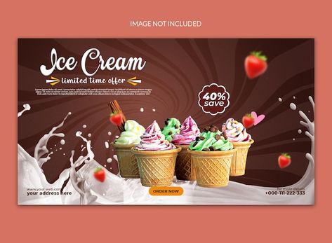 PSD delicious icecream social media web ... | Premium Psd #Freepik #psd #template #banner-template #template-design #banner-design Ice Cream Banner Design, Ice Cream Banner, Digital Banners, Web News, Banner Sizes, Website Banner, Web Banner Design, Web Banner, Banner Ads