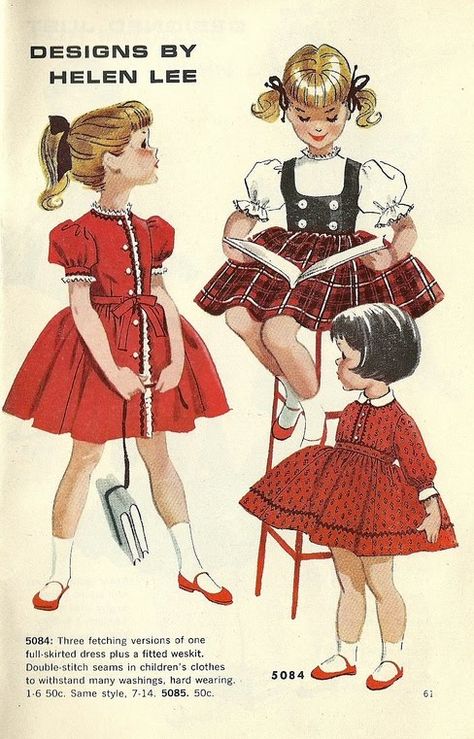 Vintage Doll Illustration, Helen Lee, Vintage Girls Clothes, Vintage Childrens Clothing, Patron Vintage, Vintage Kids Clothes, Fashion Illustration Vintage, Early 60s, Vintage Dress Patterns