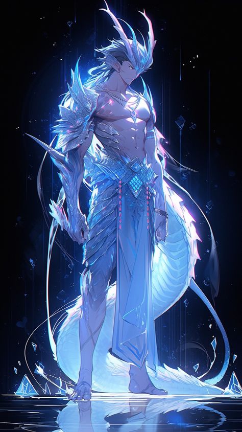 Ice Oc Male, Water Demon, Anime Demon Boy, Dungeons And Dragons Homebrew, Dragon Artwork, Character Wallpaper, Fantasy Dragon, Character Design Male, Dragon Art