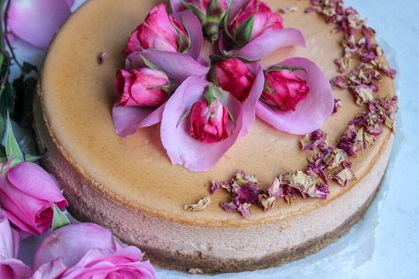 Rose Chai Cheesecake Chai Cheesecake, Desi Fusion, Edible Rose Petals, Aesthetic Rose, Gulab Jamun, Sale Ideas, Desserts Menu, Beautiful Desserts, Valentines Day Treats