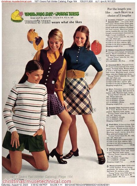 1971 Sears Fall Winter Catalog, Page 164 - Catalogs & Wishbooks Early 70s Fashion, French Style Outfits, 1970s Fashion Women, Checked Skirt, 70s Clothing, 70 Fashion, Sears Catalog, 60s 70s Fashion, 60s And 70s Fashion