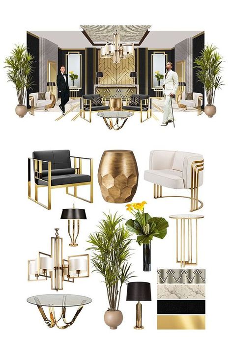 Black And White Art Deco Bedroom, Art Deco Black And White Living Room, Brass Art Deco, 20s Interior Design Living Room, Elegant Dinner Party At Home, Black Art Deco Living Room, Art Deco Office Decor, Art Deco White Interior, Art Deco Lounge Interior Design