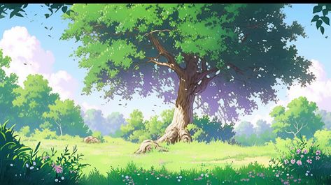 Anime Tree, Fantasy Tavern, Stylized Landscape, Nature Environment, Anime Places, Fantasy World Map, Scene Design, Digital Painting Tutorials, Nature Art Painting