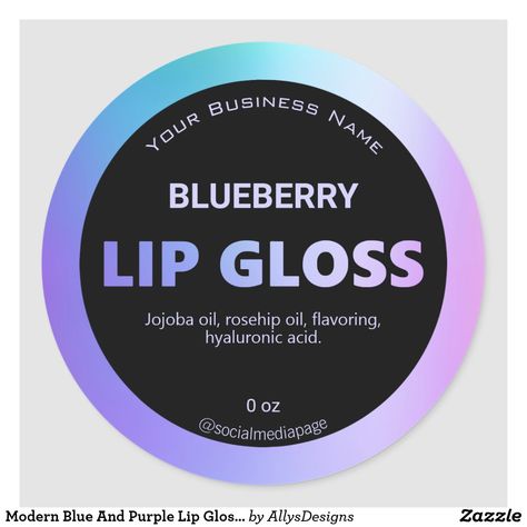 Modern Blue And Purple Lip Gloss Labels Liptint Label Design, Lip Gloss Labels, Purple Lip Gloss, Free Label Templates, Lip Balm Labels, Business Labels, Purple Lips, Free Label, Oil Slick