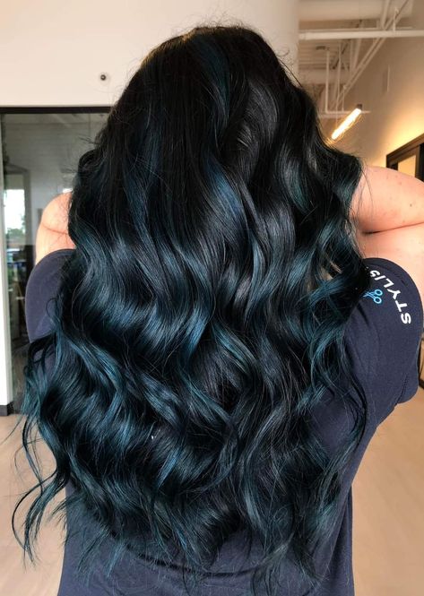 Dark Brown Hair With Blue And Purple Highlights, Vibrant Highlights On Dark Hair, Unique Dark Hair Color Ideas, Periwinkle Hair, Amber Hair, Hairdressing Training, Blue Ombre Hair, Dark Brunette Hair, Vivid Hair Color