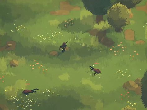 Fighting in the Meadow 2d Top Down Game Art, 2.5d Game, Top Down Game Art, Grounded Game, 2d Tileset, 2d Game Design, Video Game Concept Art, 2d Game Background, Game Art Environment