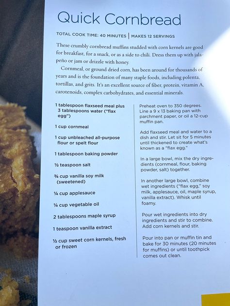 Blue Zone Bread Recipes, Blue Zone Snacks, Adventist Recipes, Seventh Day Adventist Recipes, Blue Zone Diet Food List, Blue Zone Breakfast, Blue Zone Food List, Quick Cornbread, Blue Zones Recipes