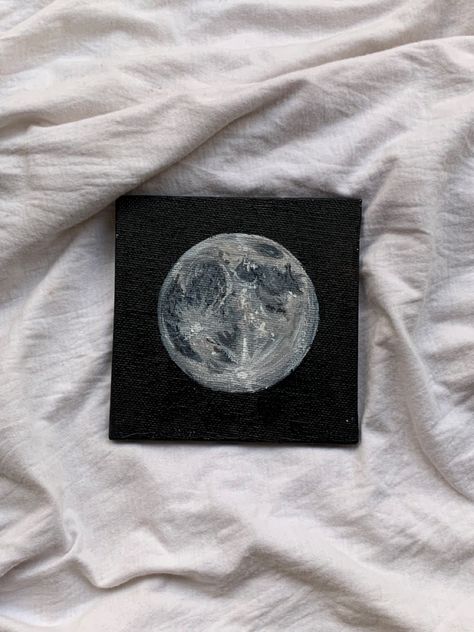 the moon [painting] Easy Moon Painting, Tiny Paintings Ideas, Moon Painting Easy, Moon Painting Acrylic, The Moon Painting, Full Moon Painting, Crochet Bookmark Pattern, Small Canvas Paintings, Square Painting