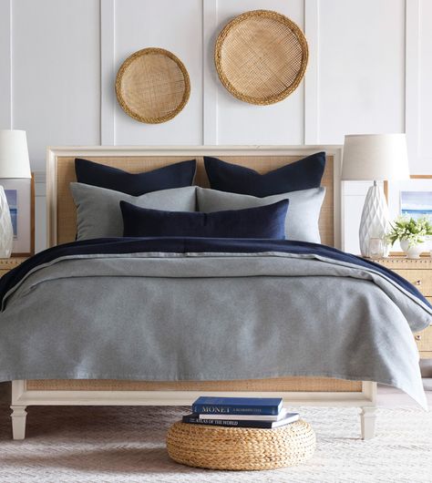 Flannel Pillow, Navy Bedrooms, Navy Bedding, Jacquard Bedding, Reversible Bedding, Bedding Inspiration, Luxury Bedding Collections, Eastern Accents, Bed Linens Luxury