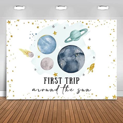 First Birthday Background, Sun Backdrop, 1st Birthday Party Cake, Birthday Party Cake Table, Party Cake Table, Boys First Birthday Party Ideas, First Trip Around The Sun, Space Boy, Twins 1st Birthdays