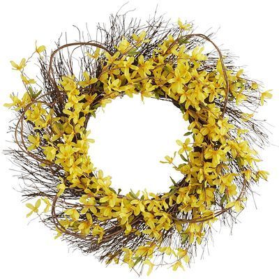 Faux Forsythia Wreath - Yellow Forsythia Wreath, Wedding Window, Yellow Wreath, Rustic Wreath, Wreath Front Door, Indoor Patio Furniture, Wreath Decor, Pier 1, Front Door Decor