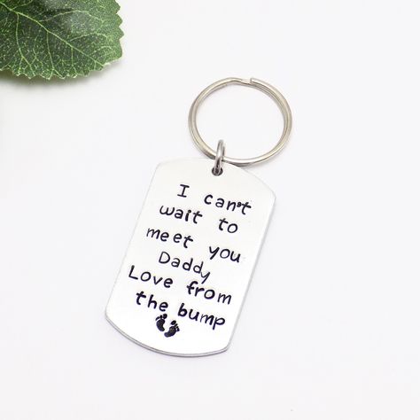 Personalised Keychain, Fathers Day Gifts Ideas, Silver Wrapping Paper, First Fathers Day Gifts, Unborn Baby, The Bump, First Fathers Day, Personalized Keychain, Wine Charms