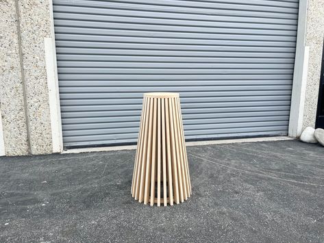 "Stunning handmade wood pedestal table base - ready for tabletop to be added! Good for up to a 36\" tabletop. If a custom size is needed, send us a message! Dimensions: 30\" height 10\" top 15\" bottom, 18.5\" with slats Each slat measures 30\" l x 1.5\" d x 3/4\" w Material: 3/4\" Ultralight MDF Weight: 20lbs. Slats are attached with biscuits for maximum strength and support. Piece comes without paint. Can hold up to 500 lbs." Pedastool Table, Wood Pedestal Table Base, Wood Pedestal Stand, Texas Home Decor, Cake Stand Display, Cake Pedestal, Pedestal Table Base, Pedestal Stand, Wedding Display