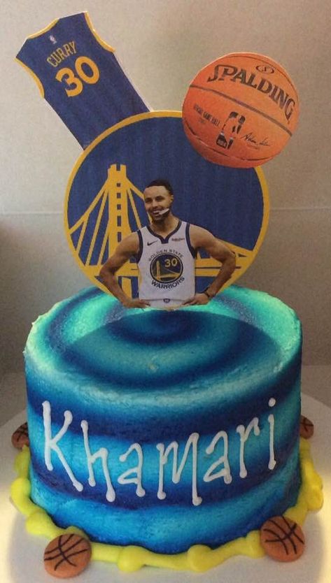 Golden State Warriors Steph Curry cake Stephen Curry Birthday Cake, Steph Curry Birthday Cake, Steph Curry Cake, Stephen Curry Cake, Stephen Curry Birthday, Basketball Birthday Cake, Golden State Basketball, Basketball Cake, Basketball Birthday