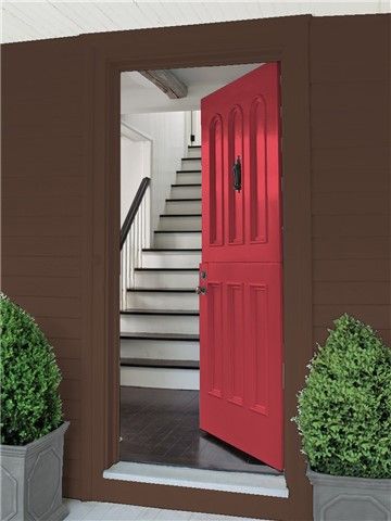 Benjamin Moore Exterior, Newport House, Color Combinations Paint, Wall Trim, Front Door Colors, Exterior Paint Colors, Red Door, Door Color, Benjamin Moore