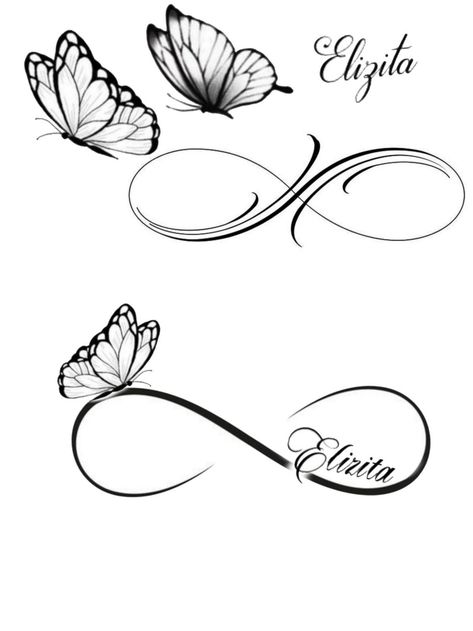 Sisters Infinity Tattoo Ideas, Butterfly Infinity Tattoo, Infinity Butterfly Tattoo, Tattoo Papillon, Butterfly Name Tattoo, Butterfly Tattoo Stencil, Tattoo Over Scar, Butterfly Wrist Tattoo, Infinity Tattoo Designs