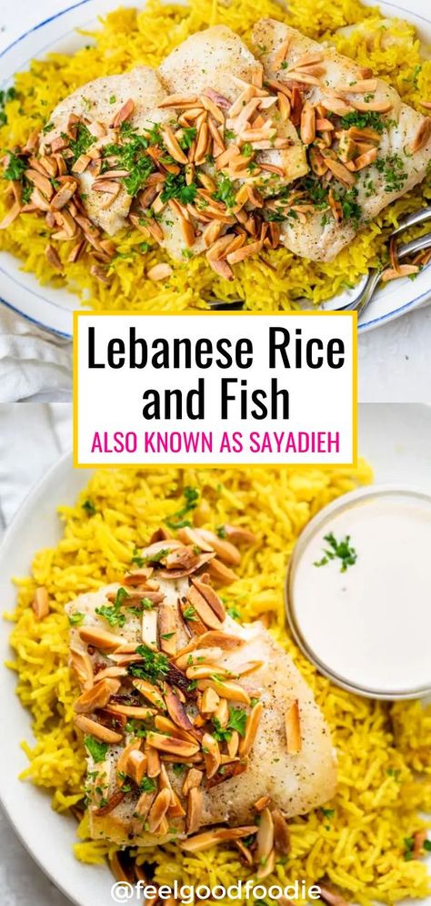 Lebanese Recipes Authentic, Rice And Fish, Lebanese Rice, Food Mediterranean, Mediterranean Fish Recipe, Pan Fried Fish, Recipes Fish, Middle East Recipes, Fish Dinner Recipes