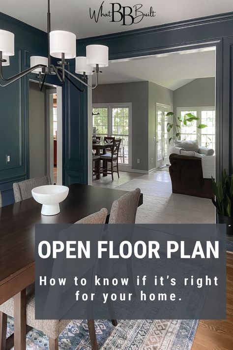 Paint Open Floor Plan, Open Floor Plan Paint Colors, Dining Room Kitchen Combo, Open Kitchen Dining Room, Dark Walls Living Room, Open Concept Dining Room, Kitchen Dining Room Combo, Dark Dining Room, Open Concept Kitchen Living Room