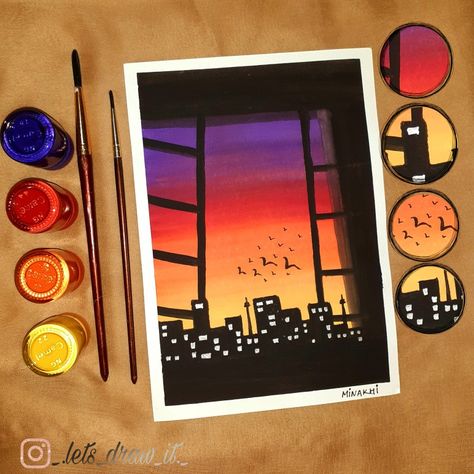 city view from the window...watercolour painting Window Painting Canvas, Window View Painting, Window Sketch, Simple Wall Paintings, View Painting, Sketch Images, Pencil Drawing Images, Window Drawing, Water Paint