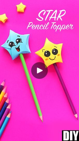 Pencil Toppers Diy, Pencil Topper Crafts, Pencil Toppers, Book Marks, Cute Stars, Paper Stars, Online Group, Diy Videos, Diy Paper