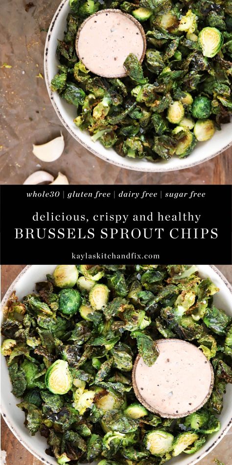 These Brussels Sprout Chips are delicious and easy while requiring minimal ingredients and time but have big flavor and crunch! Paleo Mediterranean Diet, Special Sauce Recipe, Brussel Sprout Chips, Refined Sugar Free Recipes, Brussels Sprout, Favorite Recipes Dinner, Whole30 Recipes, Easy Lunch Recipes, Good Healthy Snacks