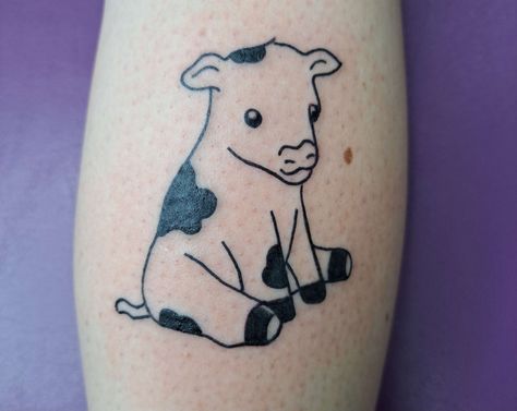 Calf On Calf Tattoo, Funny Cow Tattoo, Baby Calf Tattoo, Calf Cow Tattoo, Farm Animal Tattoo, Baby Cow Tattoo, Calf Tattoos For Women, Matching Friend Tattoos, Cow Tattoo