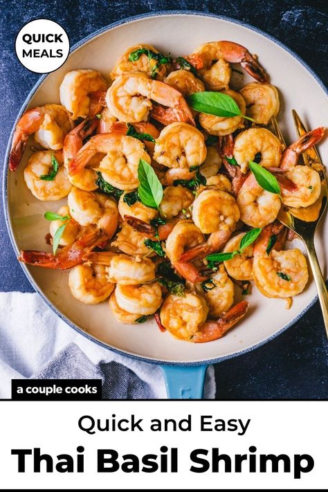 Shrimp And Basil Recipes, Thai Basil Shrimp, Dinner Recipes Shrimp, Basil Shrimp, Broccoli Sauteed, Thai Shrimp, Winter Salad Recipes, A Couple Cooks, Fried Broccoli