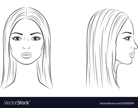 Model Face Illustration, Woman Hair Drawing, Woman Face Sketch, Hairstyle Illustration, Face Rendering, Long Hair Drawing, Fashion Croquis, Hair Vector, Section Drawing