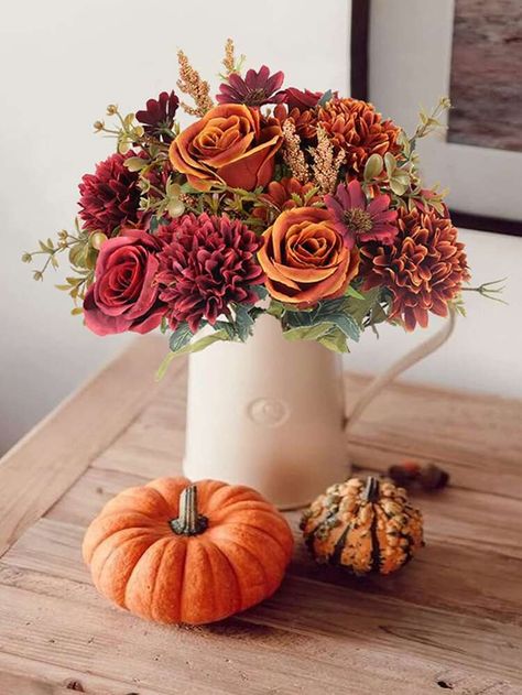 Flower Arrangements Thanksgiving, Fall Bridal Flowers, Faux Flowers Arrangements, Fall Floral Centerpieces, Fall Wedding Tables, Halloween Christmas Decorations, Fall Flower Arrangements, Fall Floral Arrangements, Artificial Bouquet