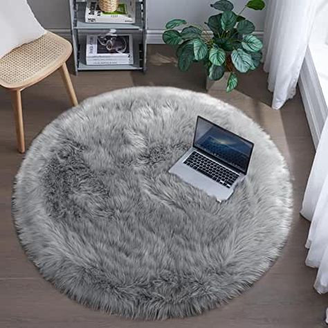 Amazon.com: Fur Rugs - International Shipping Eligible Kids Room Grey, Rug For Kids Room, Fuzzy Rug, Faux Fur Area Rug, Dorm Living Room, Circular Rugs, Living Room Size, Faux Fur Rug, Fur Rug