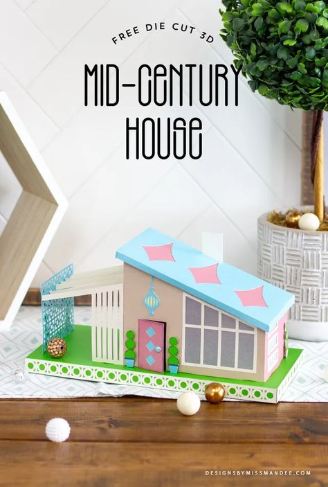 3D Mid-Century House - 3D House Cut File - Designs By Miss Mandee 3d Cricut, 3d Paper Houses, Paper Village, Cottage In The Forest, 3d Paper Projects, Putz House, House Template, 3d House, 3d Svg