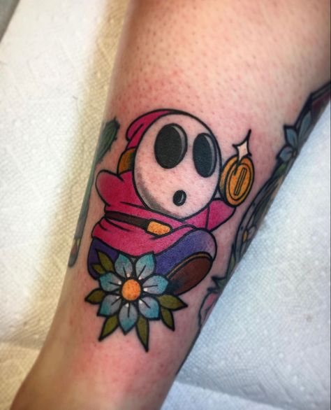 Mario Party Tattoo, Shy Guy Tattoo, Video Game Tattoo Ideas, Game Tattoo Ideas, Body Doodles, Nintendo Tattoo, Game Tattoo, Gamer Tattoos, Video Game Tattoo