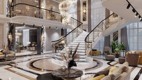 Luxury Staircase, Luxury Mansions Interior, Eksterior Modern, Luxury Houses Mansions, Casas The Sims 4, Luxury House Interior Design, Marble Flooring, Indie Room, Art Deco Home