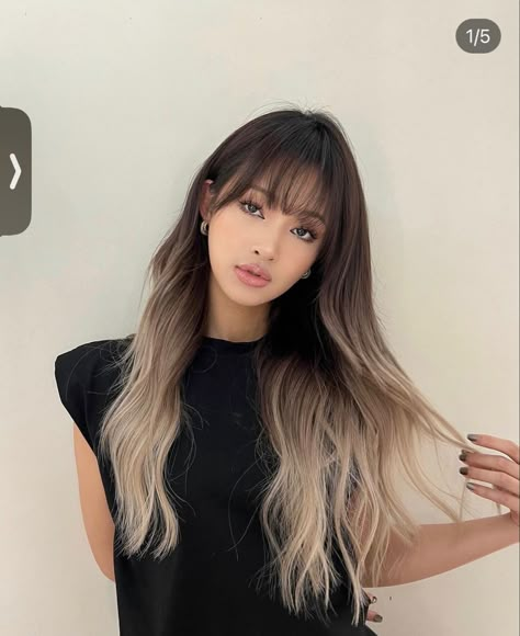 Blonde Highlights Dark Hair, Dark Hair With Blonde Ends, Brown Hair With Blonde Ends, Brown Hair Without Bleach, Brown To Blonde Ombre Hair, Highlights Dark Hair, Dark Hair With Blonde, Black Hair With Blonde, Dyed Ends Of Hair