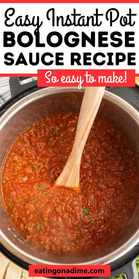 Enjoy Homemade Instant Pot Bolognese Sauce Recipe fast. Quick and easy Instant pot Dinner recipe that tastes amazing. Take your classic spaghetti sauce up a notch with the classic bolognese sauce recipe. Serve with your favorite noodles, side dishes and vegetables for a complete meal idea. #eatingonadime #instantpotbolognesesauce #bolognesesauce Instant Pot Bolognese Sauce, Instant Pot Bolognese, Easy Instant Pot Dinner, Vegetable Bolognese, Bolognese Sauce Authentic, Pressure Cooker Spaghetti, Instant Pot Dinner, Spaghetti Bolognese Recipe, Bolognese Sauce Recipe