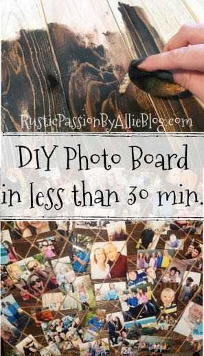 This photo board is the cutest way to display pictures. It is adds the perfect touch of farmhouse and rustic to your home. It only took 30 min to make. You will love this project. #DIYproject #DIYcrafts #DIYphotoboard #DIYpictureframe #DIYphotodisplay #rustichomedecor #DIYrustichomedecor #DIYfarmhousehomedecor Diy Photo Board, Diy Photo Display, Diy Rustic Home, Display Pictures, Photo Board, Diy Picture Frames, Photo Boards, Easy Craft Projects, Diy Picture