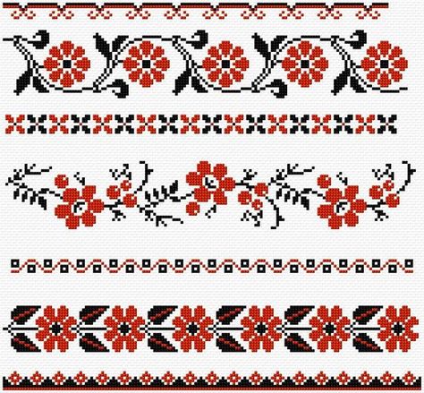 Cross Stitch | Ukrainian Borders xstitch Chart | Design Unique Cross Stitch, Cross Stitch Border Pattern, Pola Kristik, Cross Stitch Bookmarks, Cross Stitch Heart, Cross Stitch Borders, French Knots, 자수 디자인, Cross Stitch Samplers