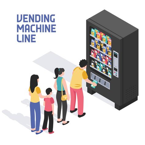 Vending Machine Isometric Vector Illustration Vending Machine Snacks, Machine Image, Photography Names, Drinks Machine, Refreshing Summer Drinks, Lining Up, Isometric Design, Isometric Illustration, Summer Refreshments