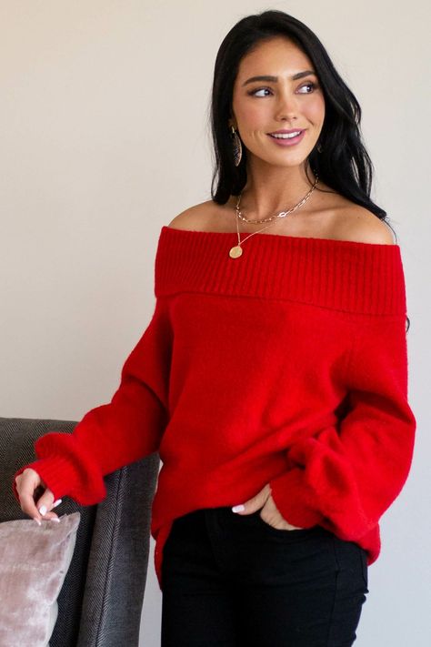 Lipstick Red Off Shoulder Puff Sleeve Sweater || Valentine's Day outfit | Valentine's Day outfits for women | valentines day outfits for women dress | valentines day outfits for women winter | womens winter outift | womens sweater | winter sweater | winter outfit 2022 | womens winter outfit 2022 | womens winter sweater 2022 | womens winter sweaters | winter outfit ideas | womens outfit inspiration | womens outfit inspo | women's outfit ideas Red Sweater Outfit, Off Shoulder Puff Sleeve, Spring Time Outfits, Rock Star Outfit, Shoulder Puff Sleeve, Winter Sweater Outfits, Outfit Inspiration Women, Lime Lush Boutique, Lime Lush