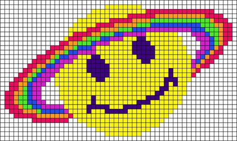 Rave Pixel Art, Lisa Frank Perler Bead Patterns, Trippy Pixel Art, Trippy Perler Bead Patterns, Rave Perler Pattern, Melty Bead Patterns, Graph Paper Drawings, Easy Perler Beads Ideas, Perler Art