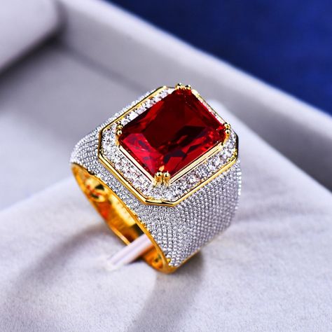 Gorgeous Male Female Big Red Engagement Ring Cute Yellow Gold Jewelry Zircon Stone Ring Vintage Wedding Rings For Men And Women| | - AliExpress Red Engagement Ring, Stone Rings For Men, Big Engagement Rings, Ring Settings Types, Yellow Gold Jewelry, Yellow Gold Engagement, Wedding Rings Vintage, Solid Gold Jewelry, Mens Wedding Rings