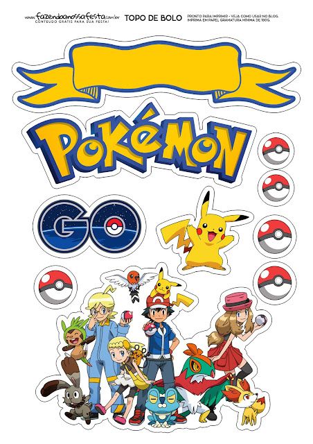 Pokemon: Free Printable Cake Toppers. Pokemon Go Cakes, Bolo Pikachu, Printable Cake Toppers, Pokemon Printables, Superhero Cupcake Toppers, Pokemon Cupcakes, Pokemon Cake Topper, Pikachu Cake, Superhero Cupcakes