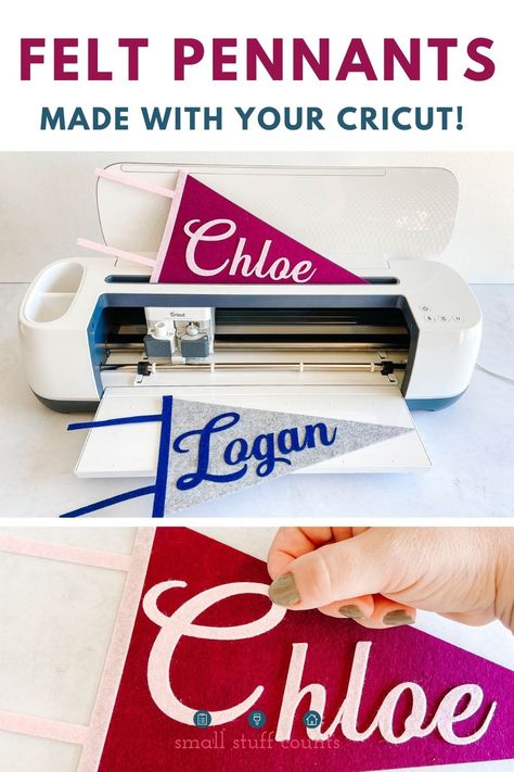 Pennant Decor Ideas, Cricut Maker Sewing Projects, Diy Banners Ideas, Cricut Felt Projects Christmas, Gifts To Make With A Cricut, Cricut Fabric, Felt Banners Diy, Quick Cricut Projects, Pennant Flags Diy