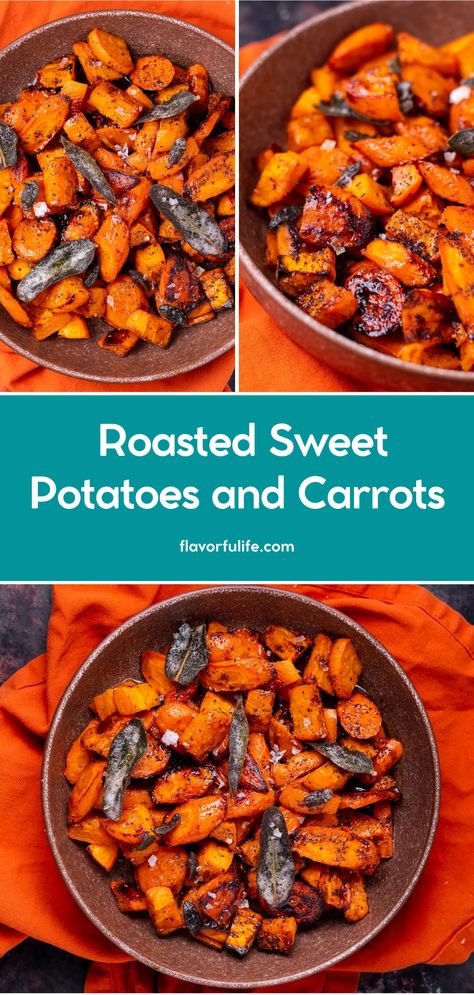 Looking for a holiday dinner side dish? These delicious roasted carrots and sweet potatoes are a perfect vegetable side dish and a great Thanksgiving side. Try this buttery, flavorful option as part of your side dishes for holiday dinner. It's one of the best holiday side dish ideas for roasted veggies! Roasted Carrots And Sweet Potatoes, Roasted Sweet Potatoes And Carrots, Carrots And Sweet Potatoes, Sweet Potatoes And Carrots, Holiday Dinner Sides, Side Dish Ideas, Cubed Sweet Potatoes, Potatoes And Carrots, Holiday Side Dish