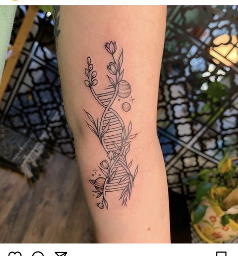 Dna Flower Tattoo, Dna Nature Tattoo, Dna Chain Tattoo, Dna Helix Tattoo, Double Helix Tattoo Dna, Sleeve Inspiration, Dna Helix, Dna Tattoo, Science Tattoos