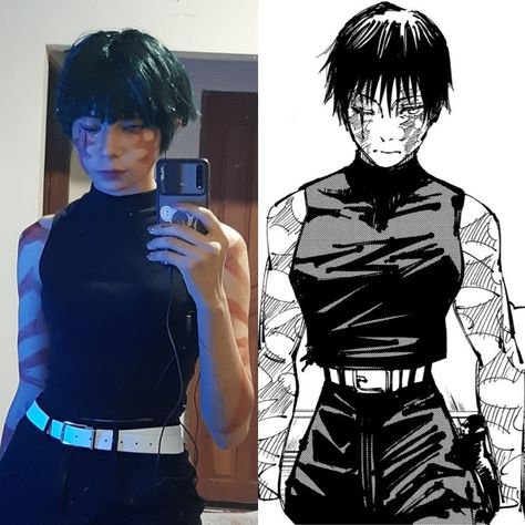 Maki cosplay jujutsu Kaisen maki Zenin Subtle Anime Cosplay, Easy Anime Cosplay Ideas Black Hair, Jjk Costume Ideas, Easy Anime Characters To Cosplay, Maki Zenin Cosplay Short Hair, Easy Anime Cosplay Ideas Men, Maki Zenin Makeup, Fantasia Anime Cosplay, Anime Cosplay Outfits Easy