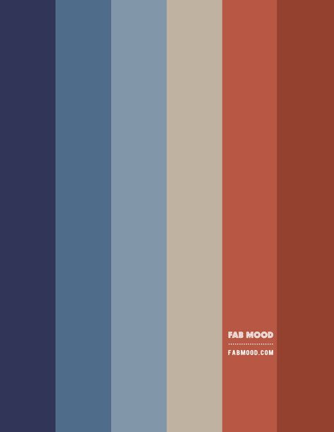 Dark Blue Pallete Color Combos, Blue Denim Color Palette, Terracotta And Blue Palette, Indigo Blue Colour Combination, Denim Blue Color Scheme, Blue Grey Rust Color Scheme, Dark Blue And Terracotta Living Room, Terracotta Colour Combinations, Terracotta Blue Interior