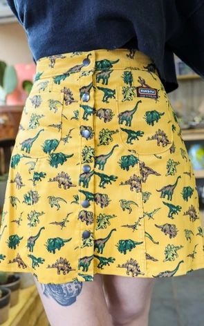 Dinosaur Skirt, Dino Skirt, Baggy Dungarees, Quirky Clothing, Dinosaur Outfit, Bee Dress, Gold Skirt, Aline Skirt, Corduroy Skirt