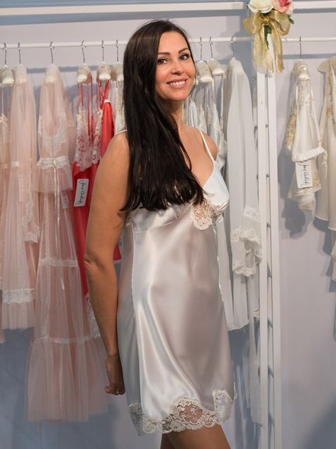 Jane Woolrich at CURVENEWYORK July 2018 photo by John Brown Jane Woolrich, Beautiful Nightgown, Satin Nightie, John Brown, Bullet Bra, Frock For Women, Women's Uniforms, Nice Clothes, Half Slip